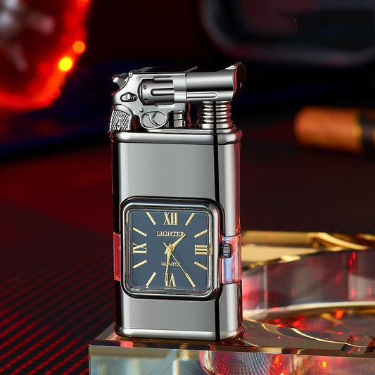 Vintage Trigger 2025: Revolver Lighter with Windproof Torch & Built-in Watch